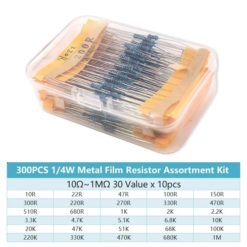 Resistor Kit 1 4W - 300/600 peças 30 valores 1/4w kit