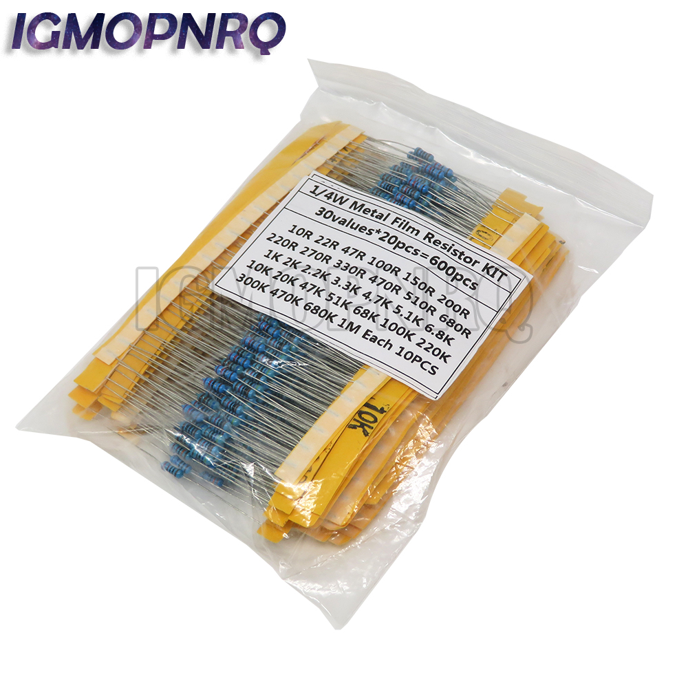 Resistor Kit 1 4W - 600 pçs/set 30 tipos 1/4w resistência