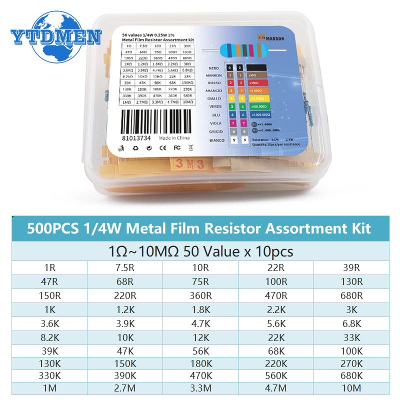 300-600PCS 1/4W Kit de resisto - Resistor Kit 1 4W avaliação e preço